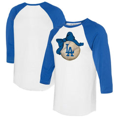 Los Angeles Dodgers Tiny Turnip Women's Baseball Bow 3/4-Sleeve Raglan T-Shirt Outlet