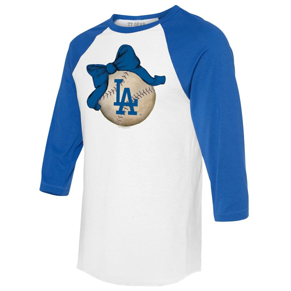 Los Angeles Dodgers Tiny Turnip Women's Baseball Bow 3/4-Sleeve Raglan T-Shirt Outlet