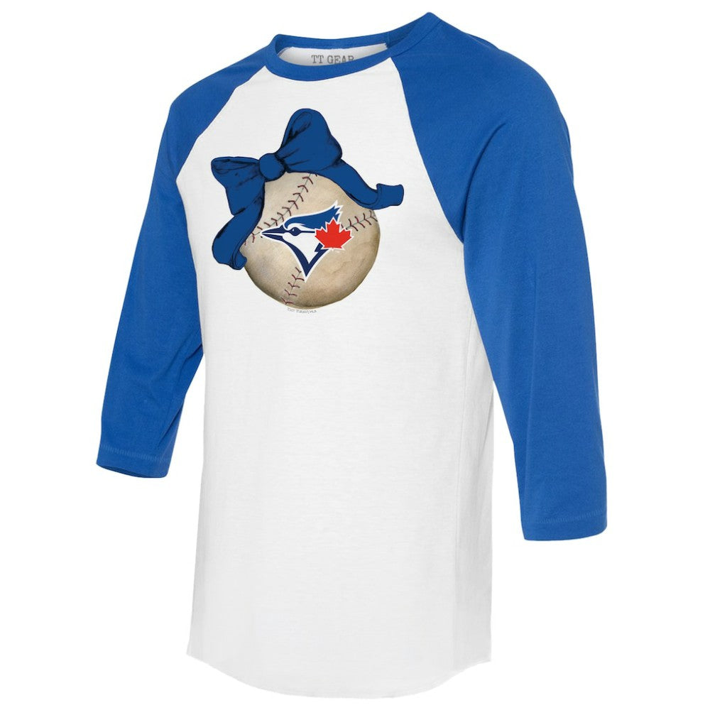 Toronto Blue Jays Tiny Turnip Women's Baseball Bow 3/4-Sleeve Raglan T-Shirt Sale