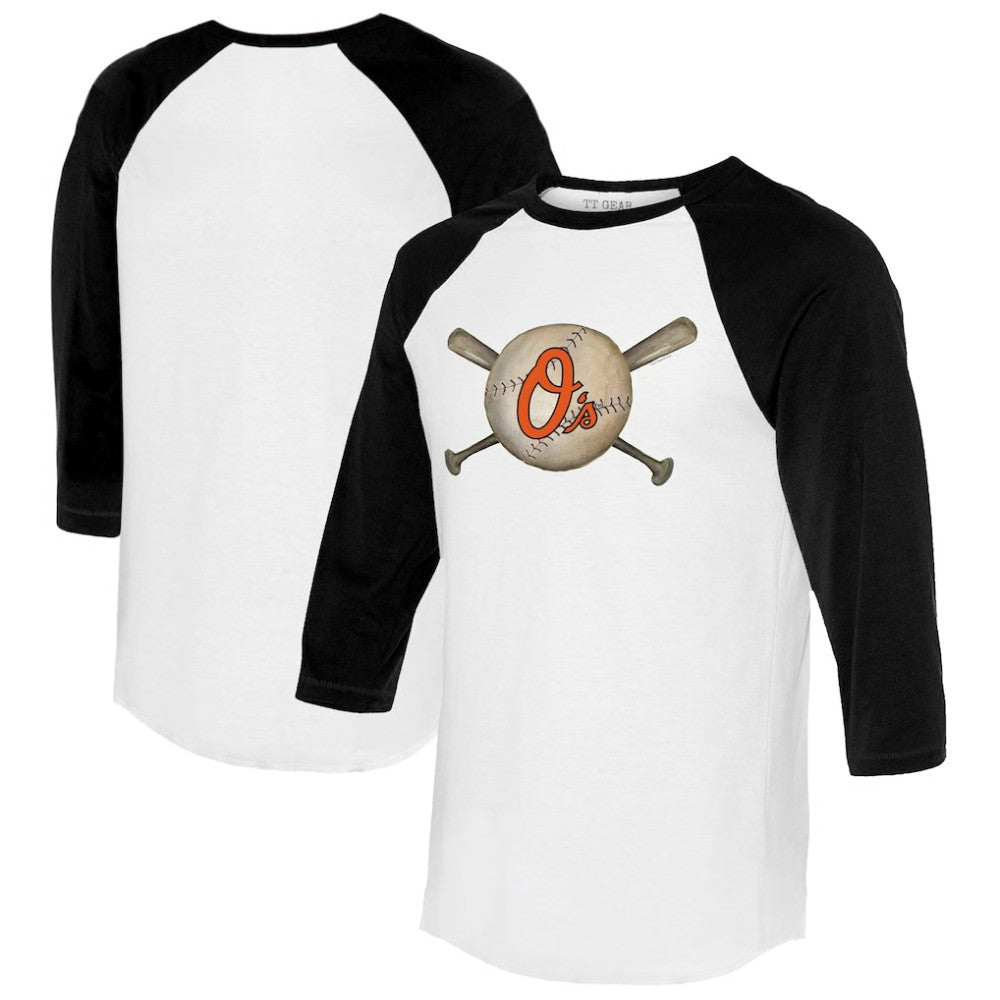 Baltimore Orioles Tiny Turnip Women's Baseball Cross Bats 3/4-Sleeve Raglan T-Shirt Outlet