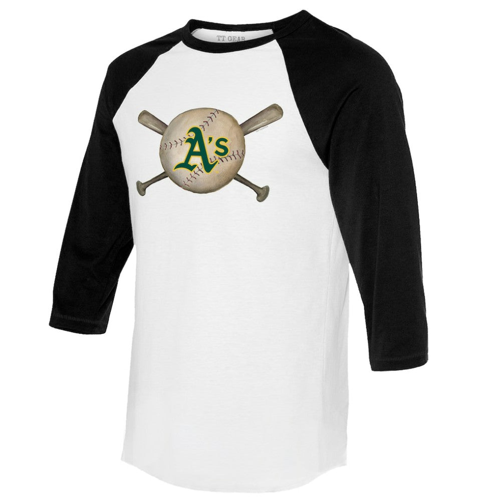 Athletics Tiny Turnip Women's Baseball Cross Bats 3/4-Sleeve Raglan T-Shirt Sale