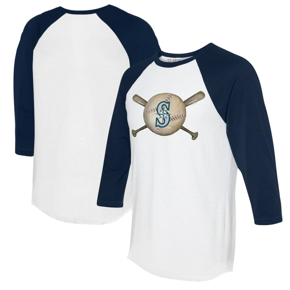 Seattle Mariners Tiny Turnip Women's Baseball Cross Bats 3/4-Sleeve Raglan T-Shirt Outlet