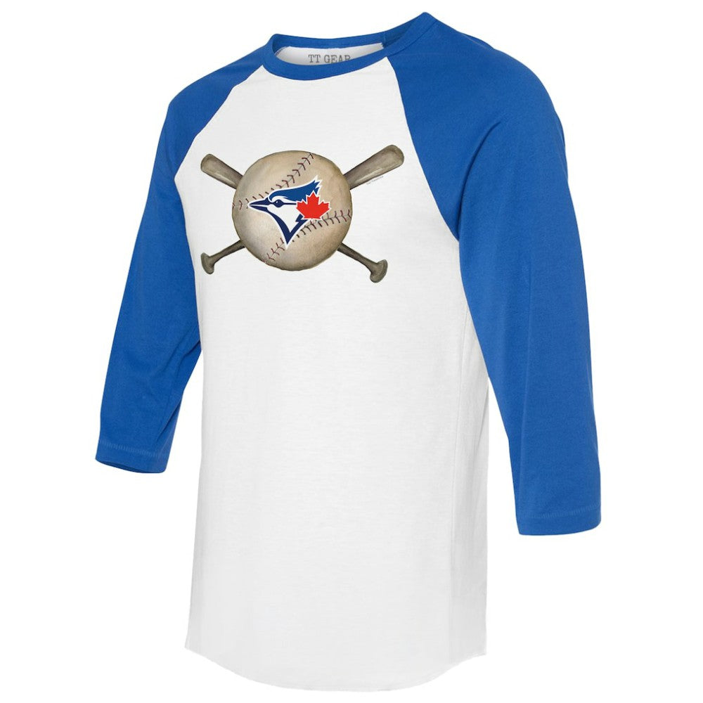 Toronto Blue Jays Tiny Turnip Women's Baseball Cross Bats 3/4-Sleeve Raglan T-Shirt Sale