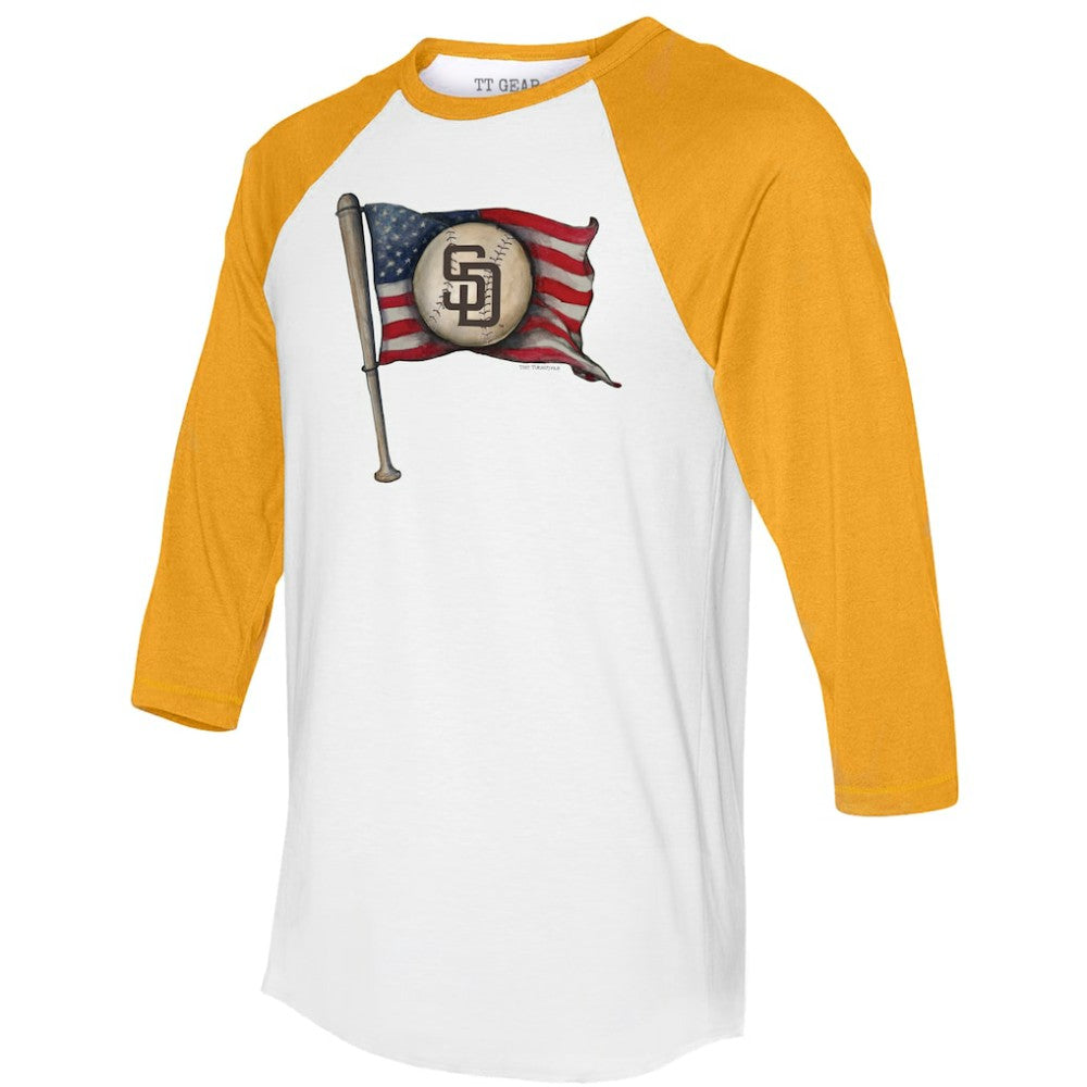 San Diego Padres Tiny Turnip Women's Baseball Flag 3/4-Sleeve Raglan T-Shirt Outlet