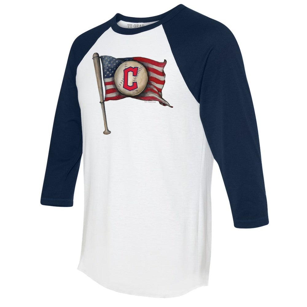 Cleveland Guardians Tiny Turnip Women's Baseball Flag 3/4-Sleeve Raglan T-Shirt Outlet