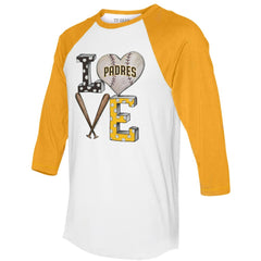 San Diego Padres Tiny Turnip Women's Baseball Love Raglan 3/4-Sleeve T-Shirt Sale