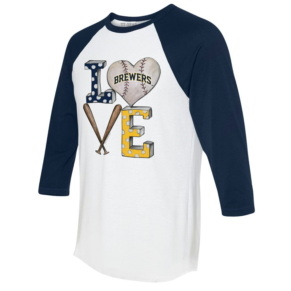 Milwaukee Brewers Tiny Turnip Women's Baseball Love Raglan 3/4-Sleeve T-Shirt Sale