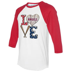 Los Angeles Angels Tiny Turnip Women's Baseball Love Raglan 3/4-Sleeve T-Shirt Sale