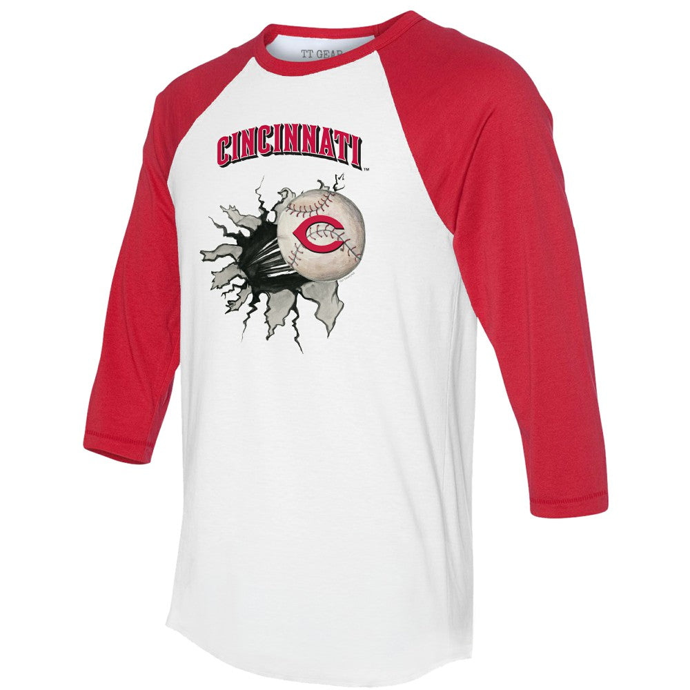 Cincinnati Reds Tiny Turnip Women's Baseball Tear 3/4-Sleeve Raglan T-Shirt for sale