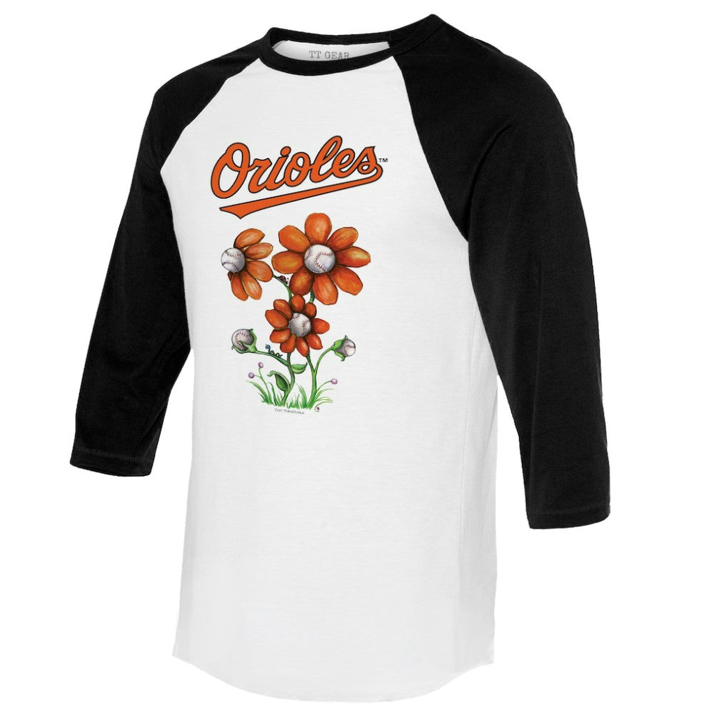 Baltimore Orioles Tiny Turnip Women's Blooming Baseballs 3/4-Sleeve Raglan T-Shirt Online
