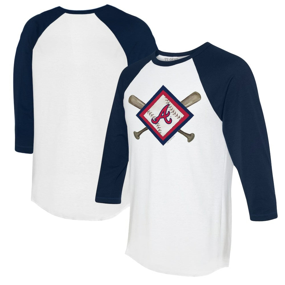 Atlanta Braves Tiny Turnip Women's Diamond Cross Bats 3/4-Sleeve Raglan T-Shirt for sale