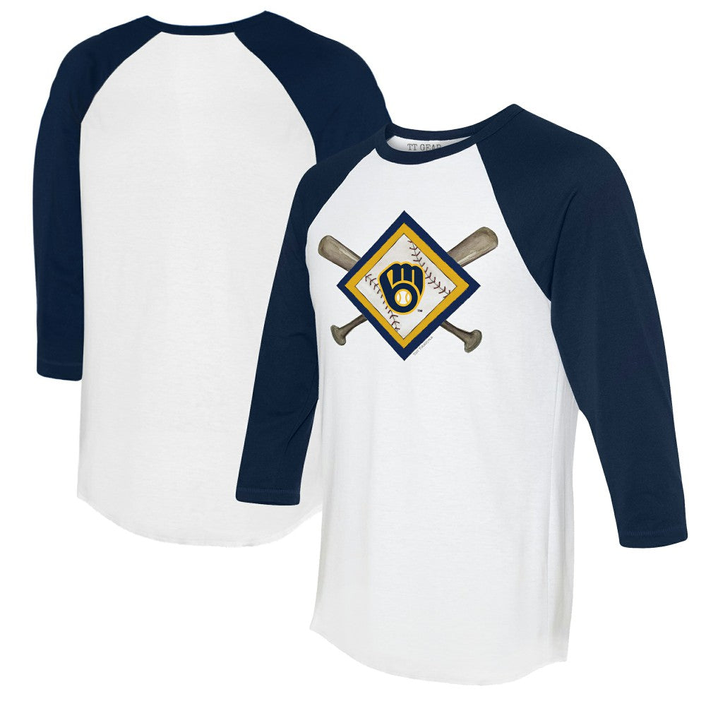 Milwaukee Brewers Tiny Turnip Women's Diamond Cross Bats 3/4-Sleeve Raglan T-Shirt Discount
