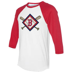 Boston Red Sox Tiny Turnip Women's Diamond Cross Bats 3/4-Sleeve Raglan T-Shirt Sale