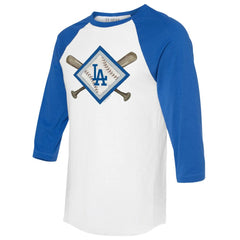 Los Angeles Dodgers Tiny Turnip Women's Diamond Cross Bats 3/4-Sleeve Raglan T-Shirt for sale