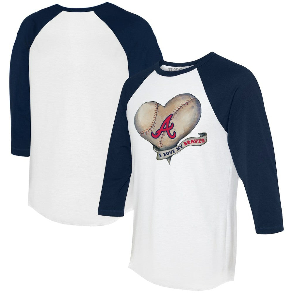 Atlanta Braves Tiny Turnip Women's Heart Banner 3/4-Sleeve Raglan T-Shirt Sale