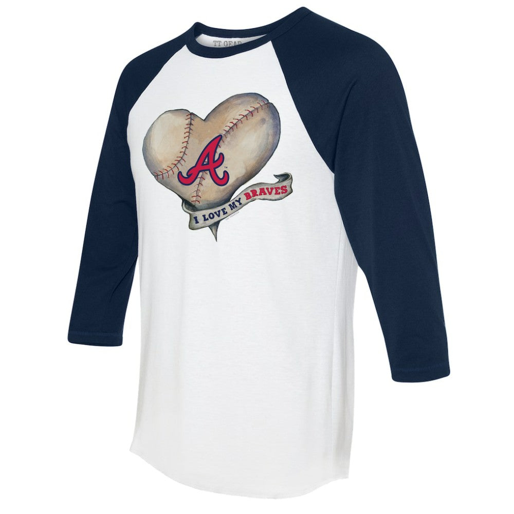 Atlanta Braves Tiny Turnip Women's Heart Banner 3/4-Sleeve Raglan T-Shirt Sale