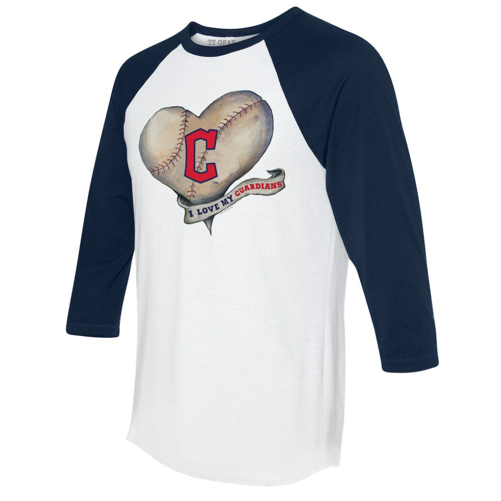 Cleveland Guardians Tiny Turnip Women's Heart Banner 3/4-Sleeve Raglan T-Shirt for sale