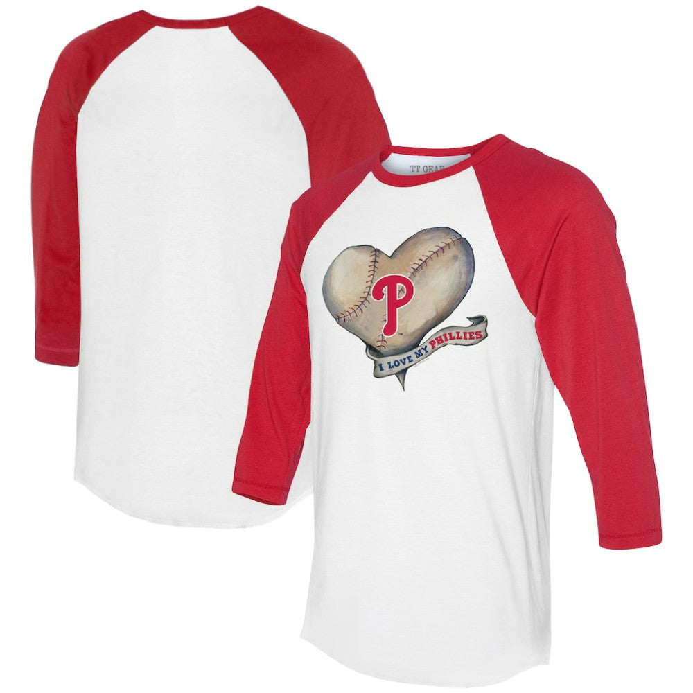 Philadelphia Phillies Tiny Turnip Women's Heart Banner 3/4-Sleeve Raglan T-Shirt for sale