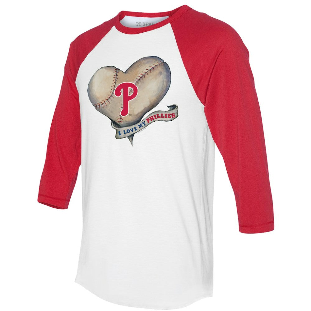 Philadelphia Phillies Tiny Turnip Women's Heart Banner 3/4-Sleeve Raglan T-Shirt for sale