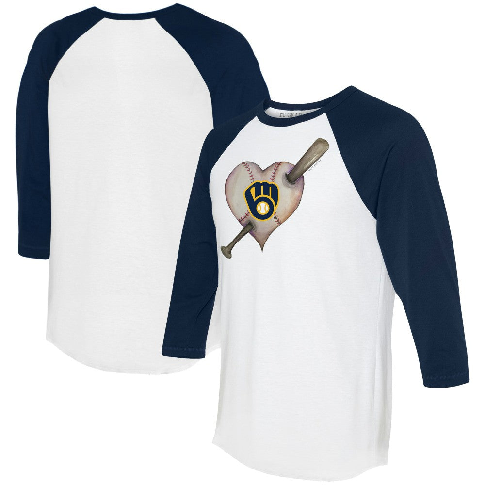 Milwaukee Brewers Tiny Turnip Women's Heart Bat 3/4-Sleeve Raglan T-Shirt Outlet