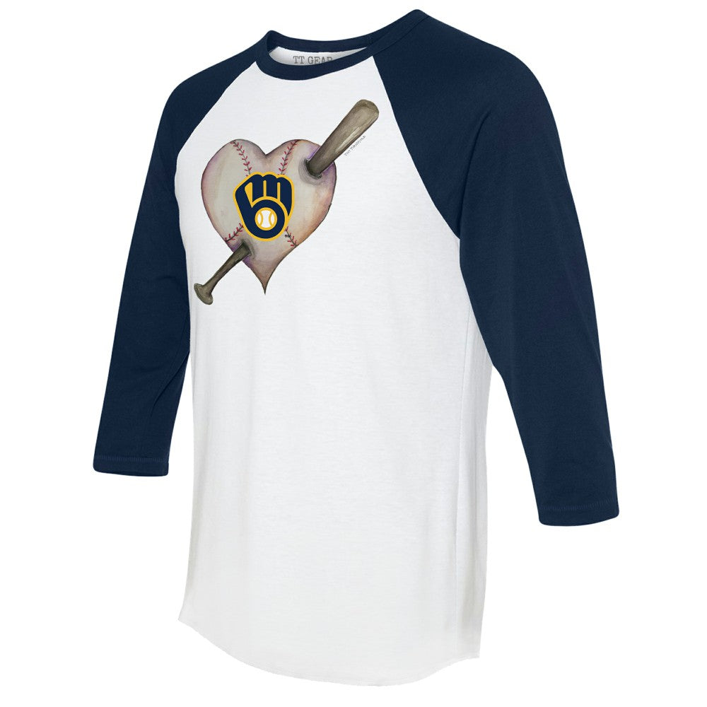 Milwaukee Brewers Tiny Turnip Women's Heart Bat 3/4-Sleeve Raglan T-Shirt Outlet