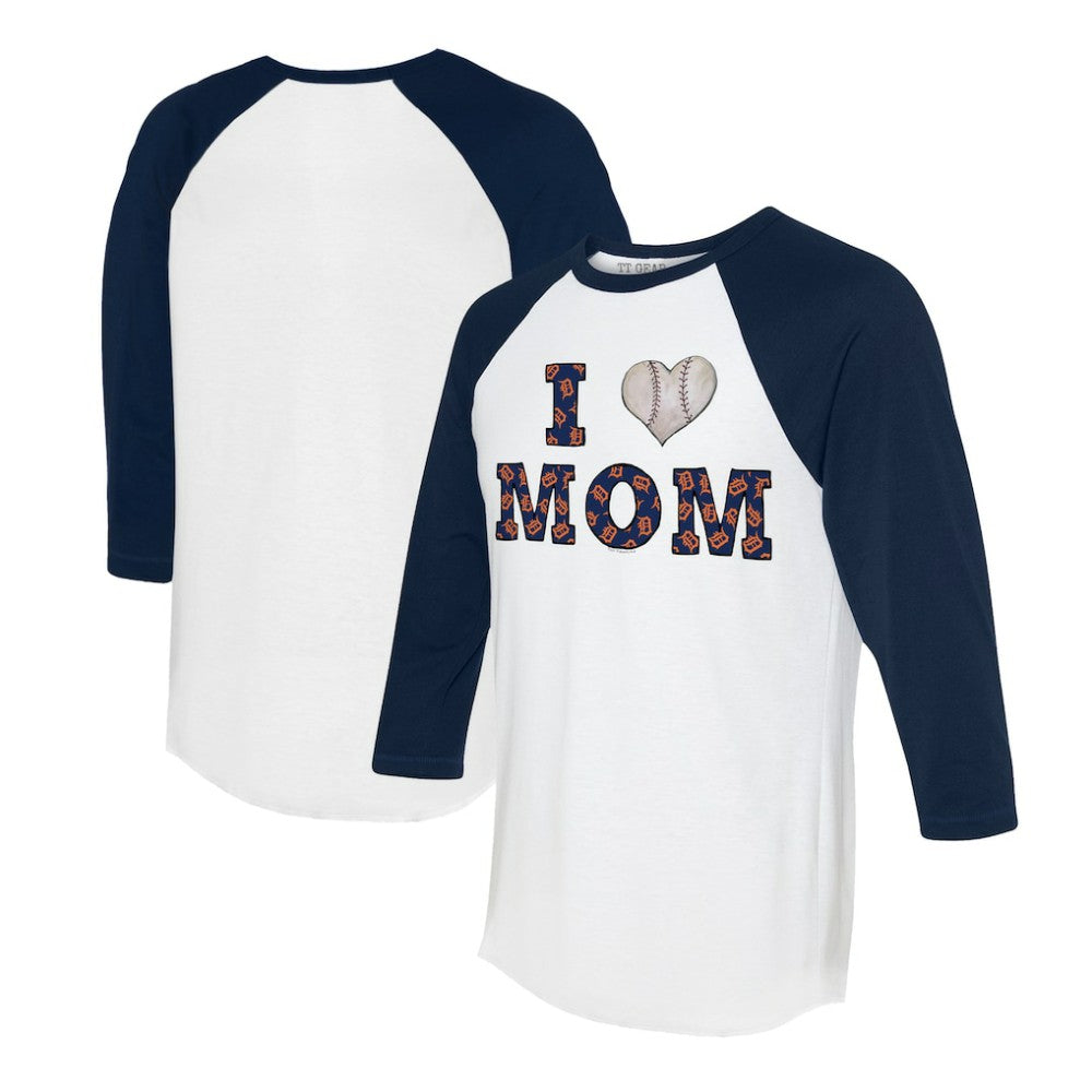Detroit Tigers Tiny Turnip Women's I Love Mom 3/4-Sleeve Raglan T-Shirt for sale