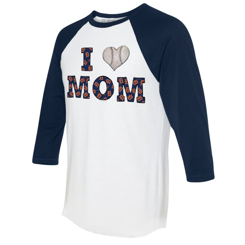 Detroit Tigers Tiny Turnip Women's I Love Mom 3/4-Sleeve Raglan T-Shirt for sale