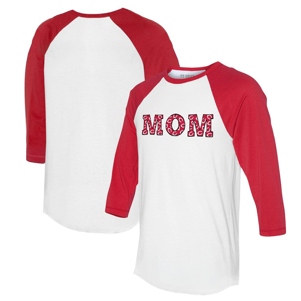 Cincinnati Reds Tiny Turnip Women's Logo Mom 3/4-Sleeve Raglan T-Shirt for sale
