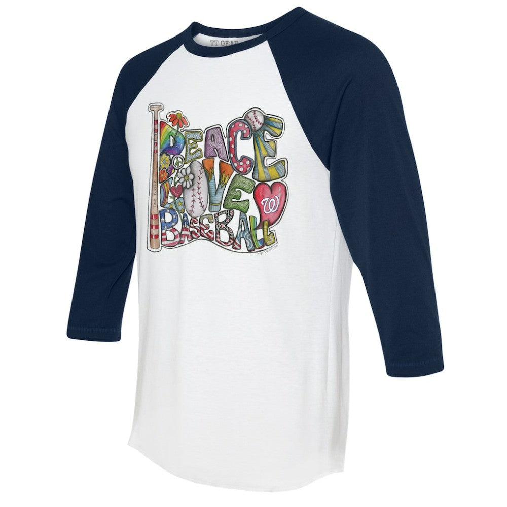 Washington Nationals Tiny Turnip Women's Peace Love Baseball 3/4-Sleeve Raglan T-Shirt Discount