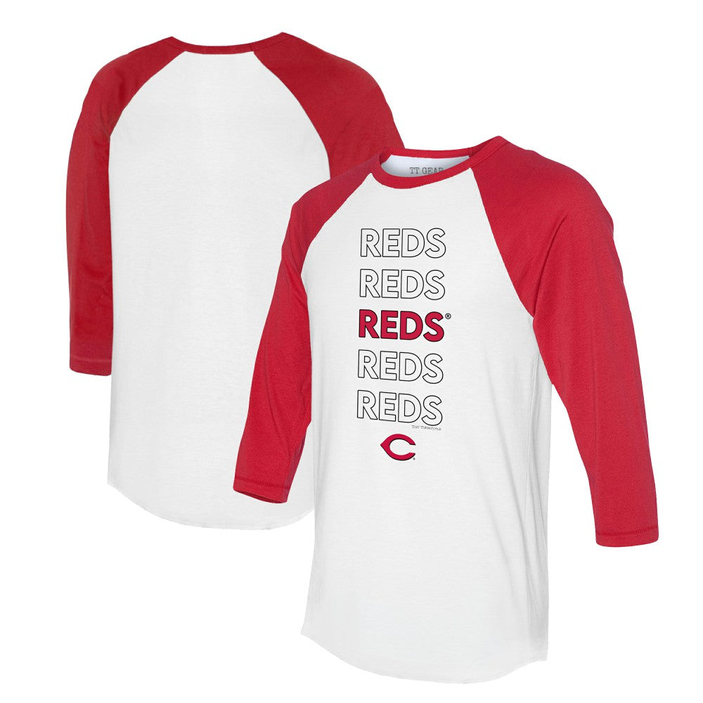 Cincinnati Reds Tiny Turnip Unisex Stacked 3/4-Sleeve Raglan T-Shirt for sale