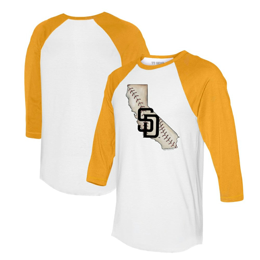 San Diego Padres Tiny Turnip Unisex State Outline 3/4-Sleeve Raglan T-Shirt for sale