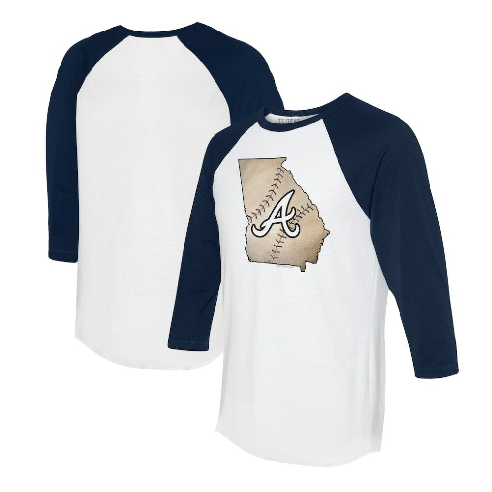Atlanta Braves Tiny Turnip Unisex State Outline 3/4-Sleeve Raglan T-Shirt Outlet