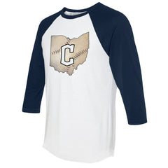 Cleveland Guardians Tiny Turnip Unisex State Outline 3/4-Sleeve Raglan T-Shirt Online