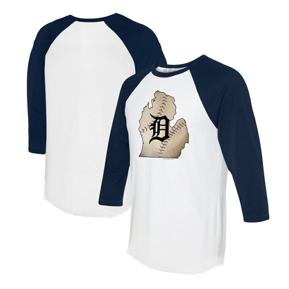 Detroit Tigers Tiny Turnip Unisex State Outline 3/4-Sleeve Raglan T-Shirt Near Me