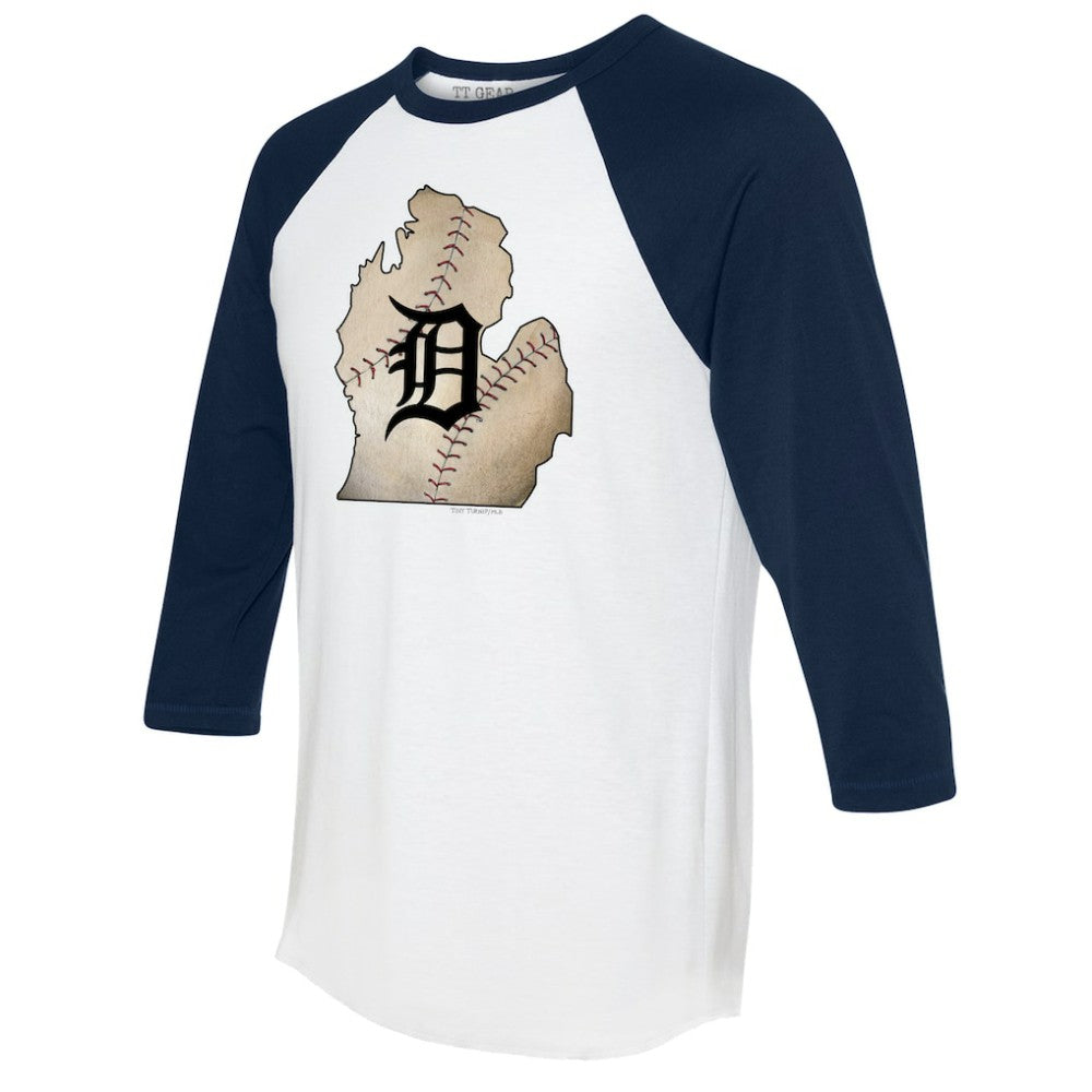 Detroit Tigers Tiny Turnip Unisex State Outline 3/4-Sleeve Raglan T-Shirt Near Me