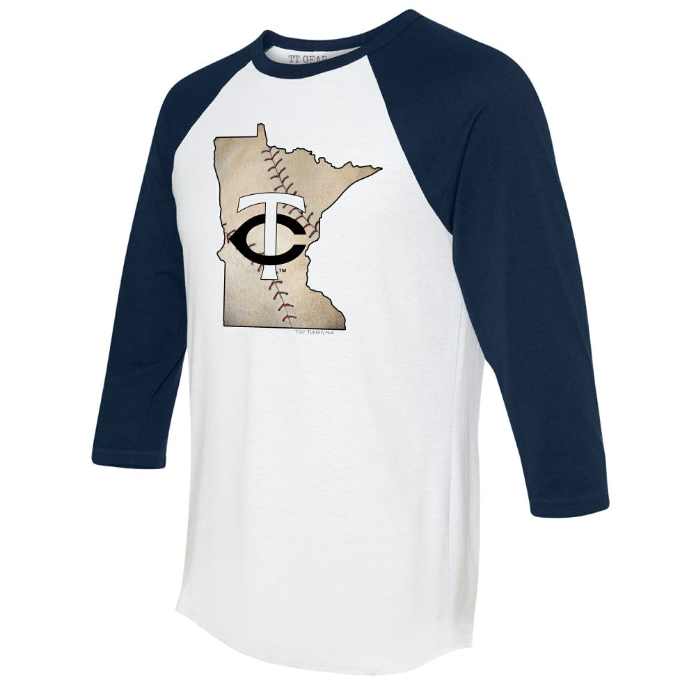 Minnesota Twins Tiny Turnip Unisex State Outline 3/4-Sleeve Raglan T-Shirt Sale