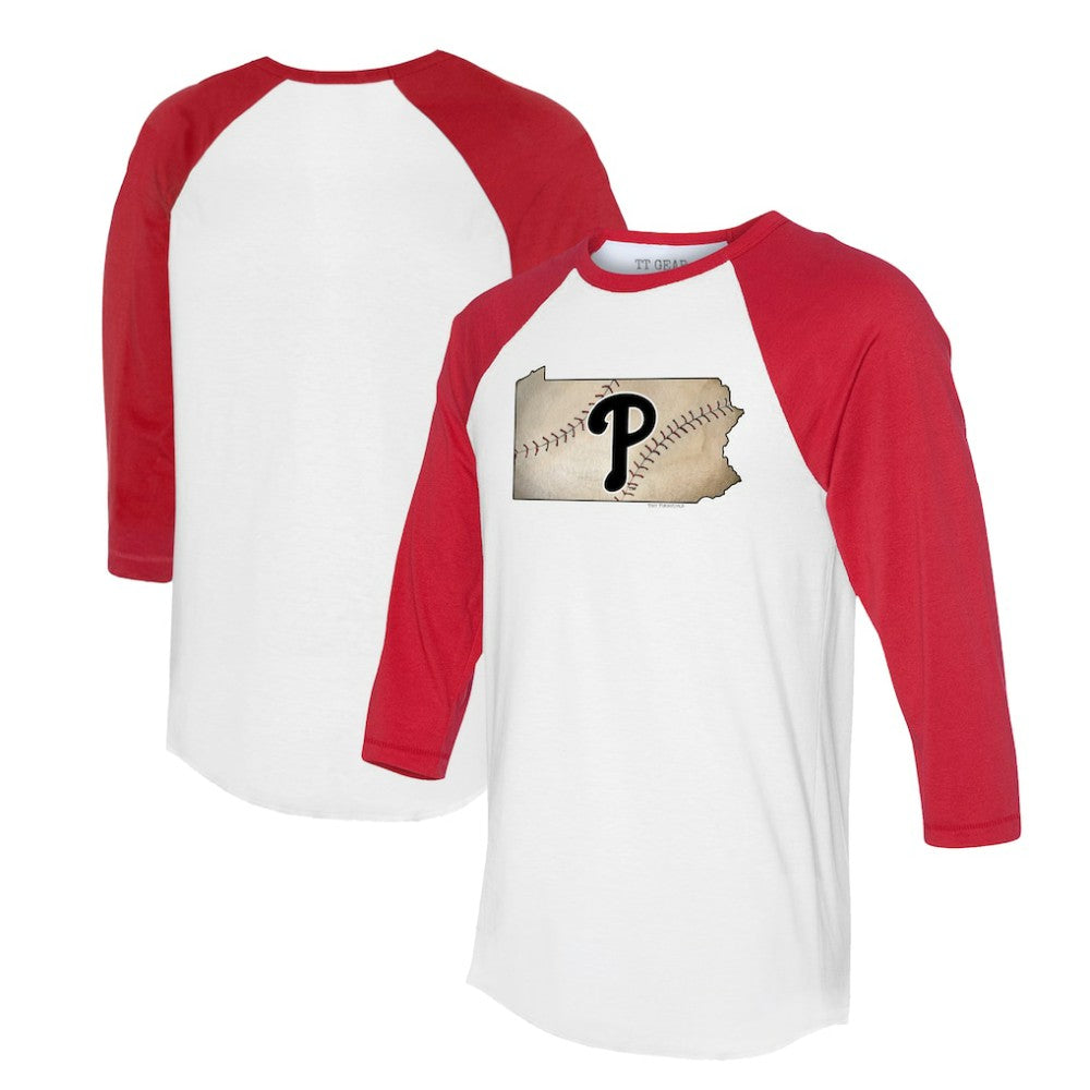Philadelphia Phillies Tiny Turnip Unisex State Outline 3/4-Sleeve Raglan T-Shirt for sale
