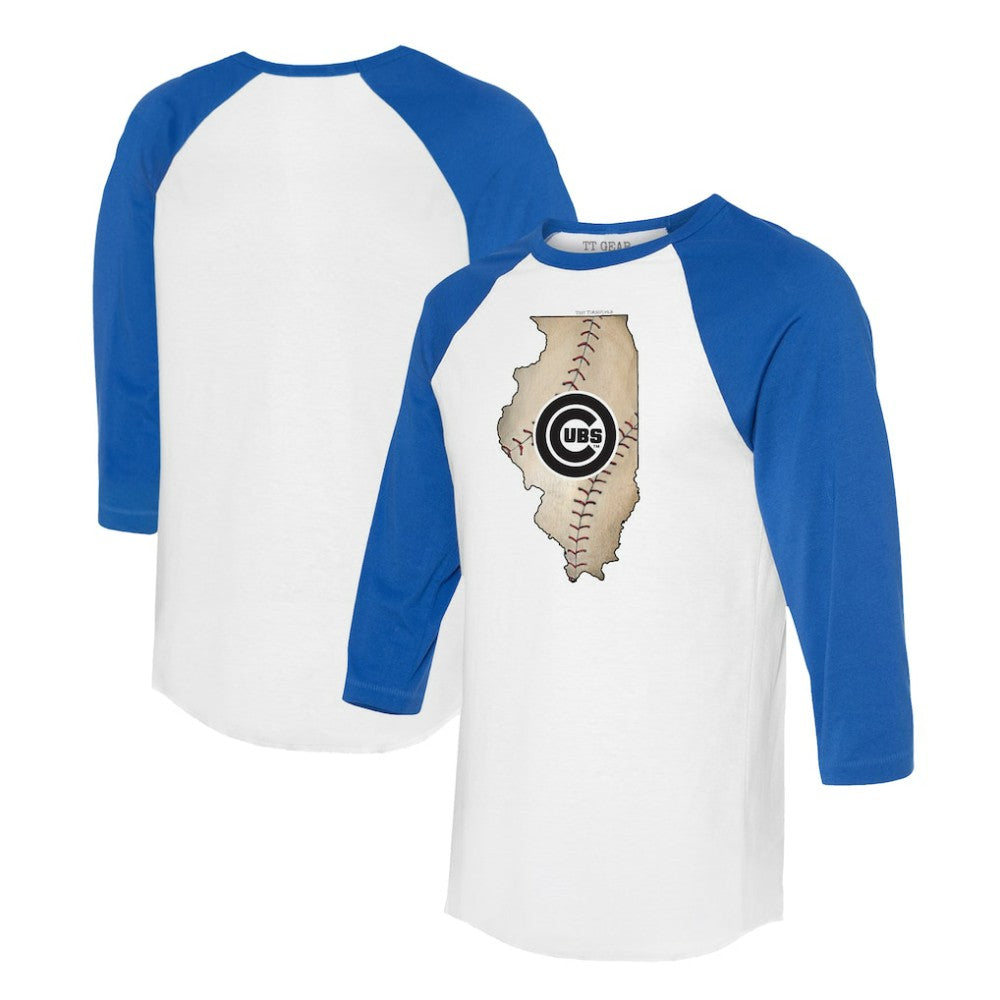 Chicago Cubs Tiny Turnip Unisex State Outline 3/4-Sleeve Raglan T-Shirt Discount