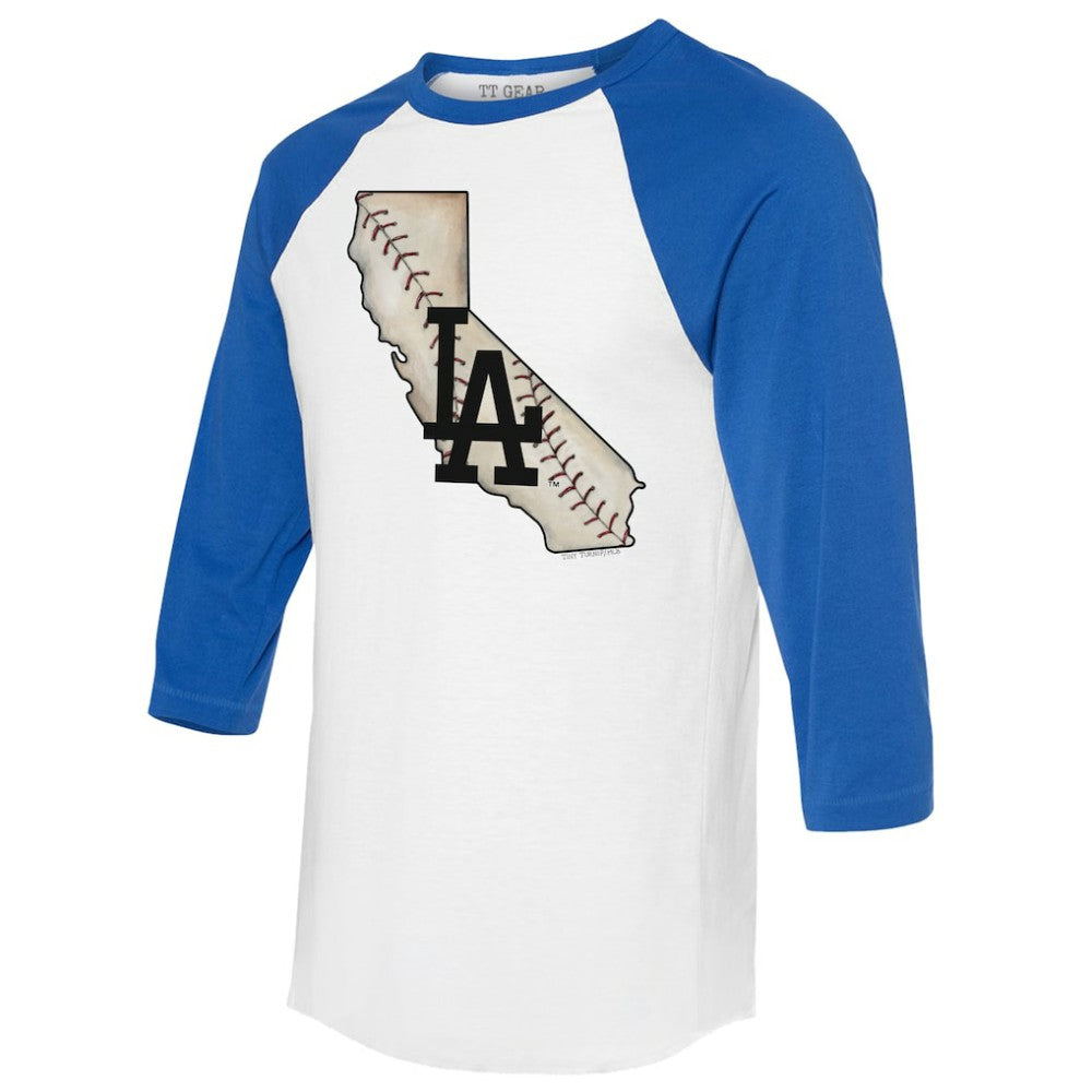 Los Angeles Dodgers Tiny Turnip Unisex State Outline 3/4-Sleeve Raglan T-Shirt for sale