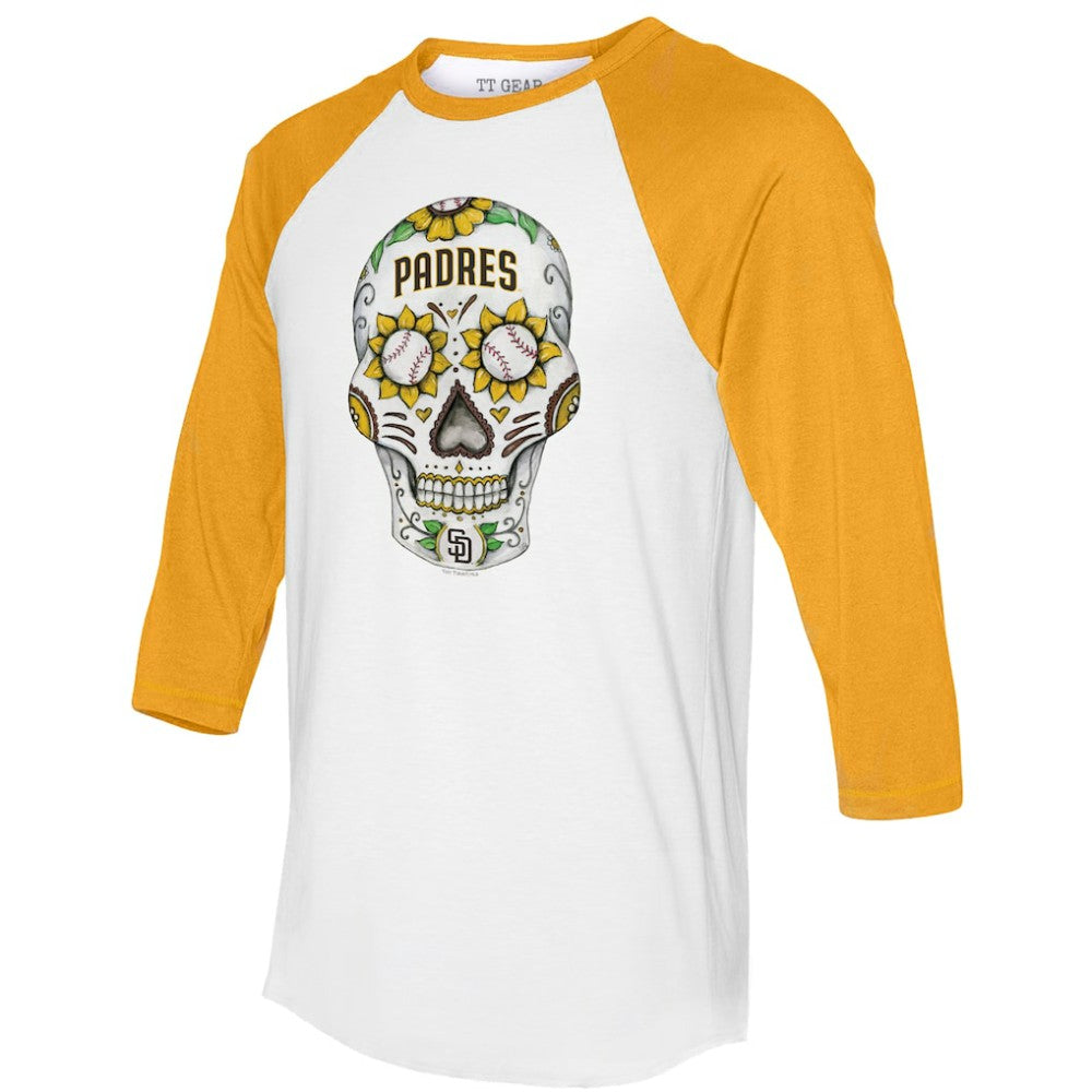 San Diego Padres Tiny Turnip Unisex Sugar Skull 3/4-Sleeve Raglan T-Shirt for sale