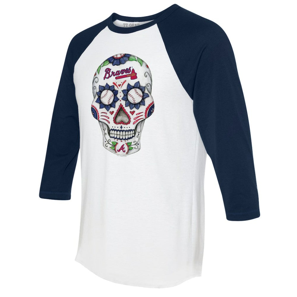 Atlanta Braves Tiny Turnip Unisex Sugar Skull 3/4-Sleeve Raglan T-Shirt Outlet