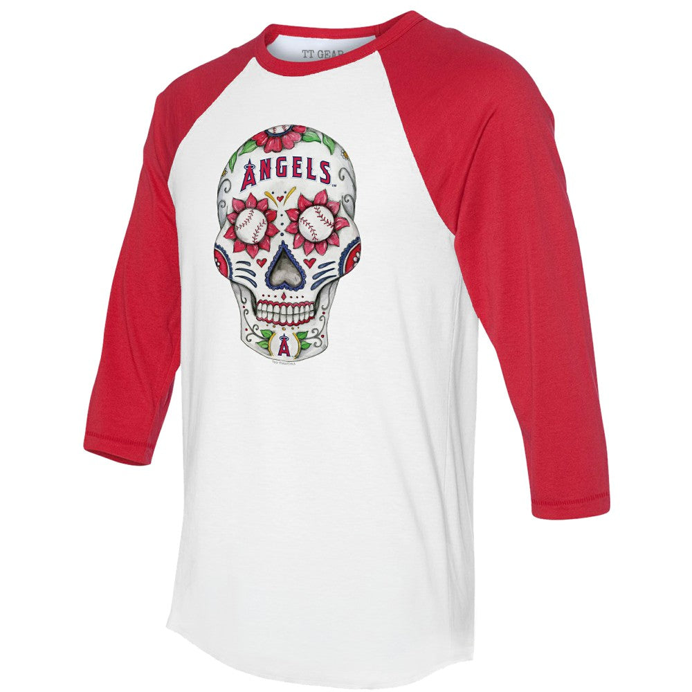 Los Angeles Angels Tiny Turnip Unisex Sugar Skull 3/4-Sleeve Raglan T-Shirt for sale