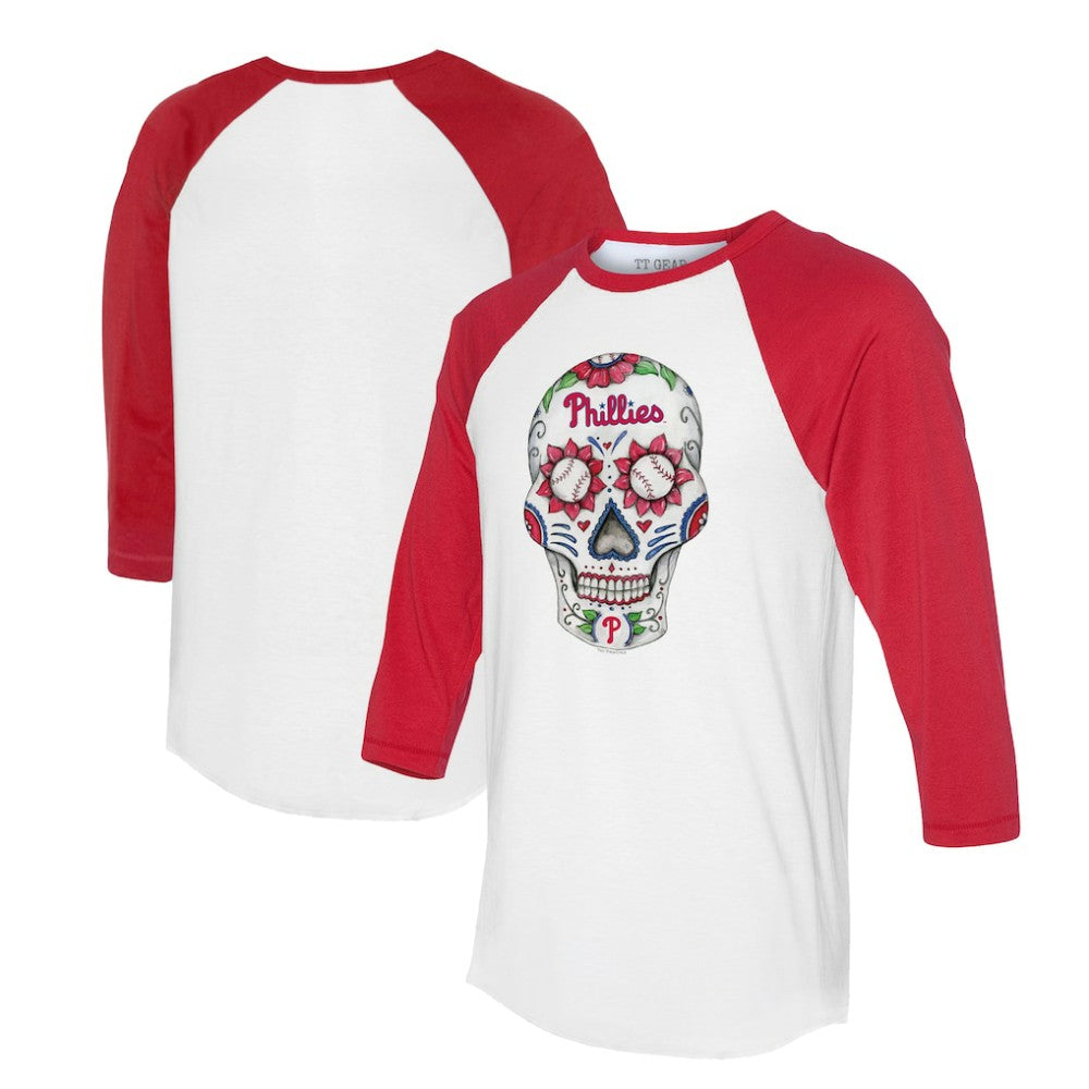 Philadelphia Phillies Tiny Turnip Unisex Sugar Skull 3/4-Sleeve Raglan T-Shirt Near Me