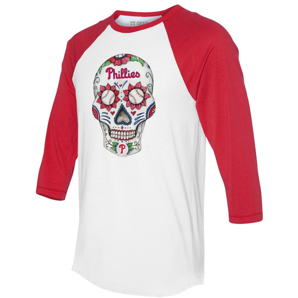 Philadelphia Phillies Tiny Turnip Unisex Sugar Skull 3/4-Sleeve Raglan T-Shirt Near Me