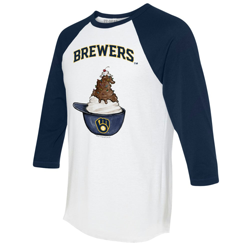 Milwaukee Brewers Tiny Turnip Unisex Sundae Helmet 3/4-Sleeve Raglan T-Shirt Outlet