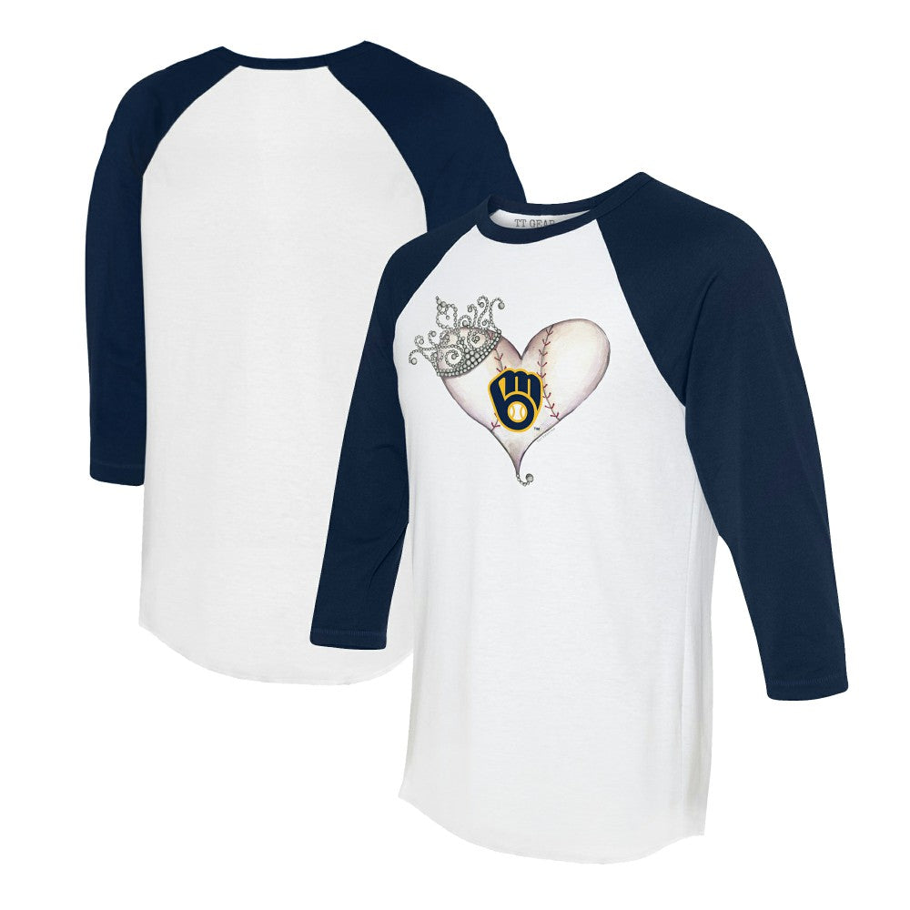 Milwaukee Brewers Tiny Turnip Unisex Tiara Heart 3/4-Sleeve Raglan T-Shirt Outlet