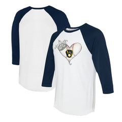 Milwaukee Brewers Tiny Turnip Unisex Tiara Heart 3/4-Sleeve Raglan T-Shirt Outlet