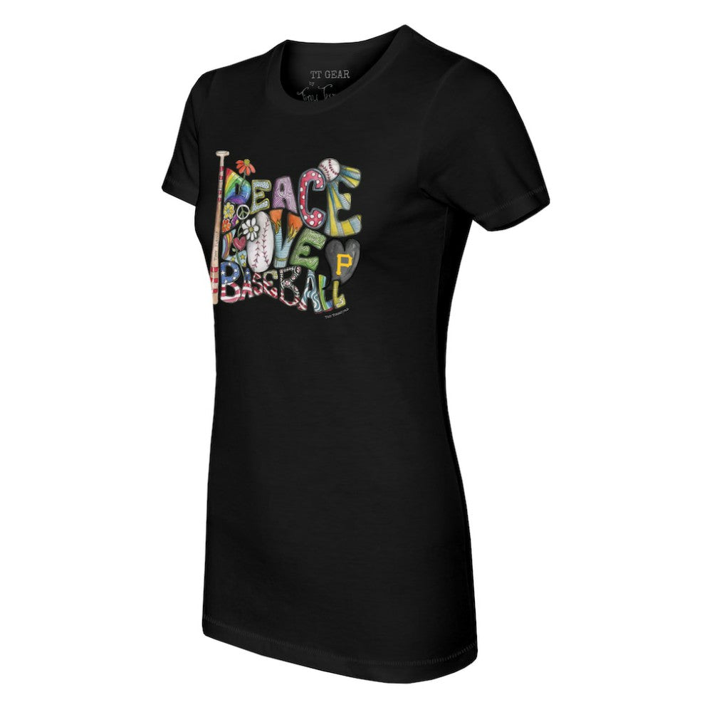 Pittsburgh Pirates Tiny Turnip Women's Peace Love Baseball Fitted T-Shirt Sale