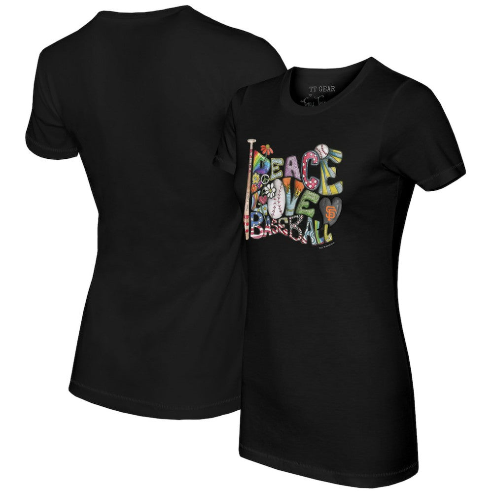 San Francisco Giants Tiny Turnip Women's Peace Love Baseball Fitted T-Shirt Outlet
