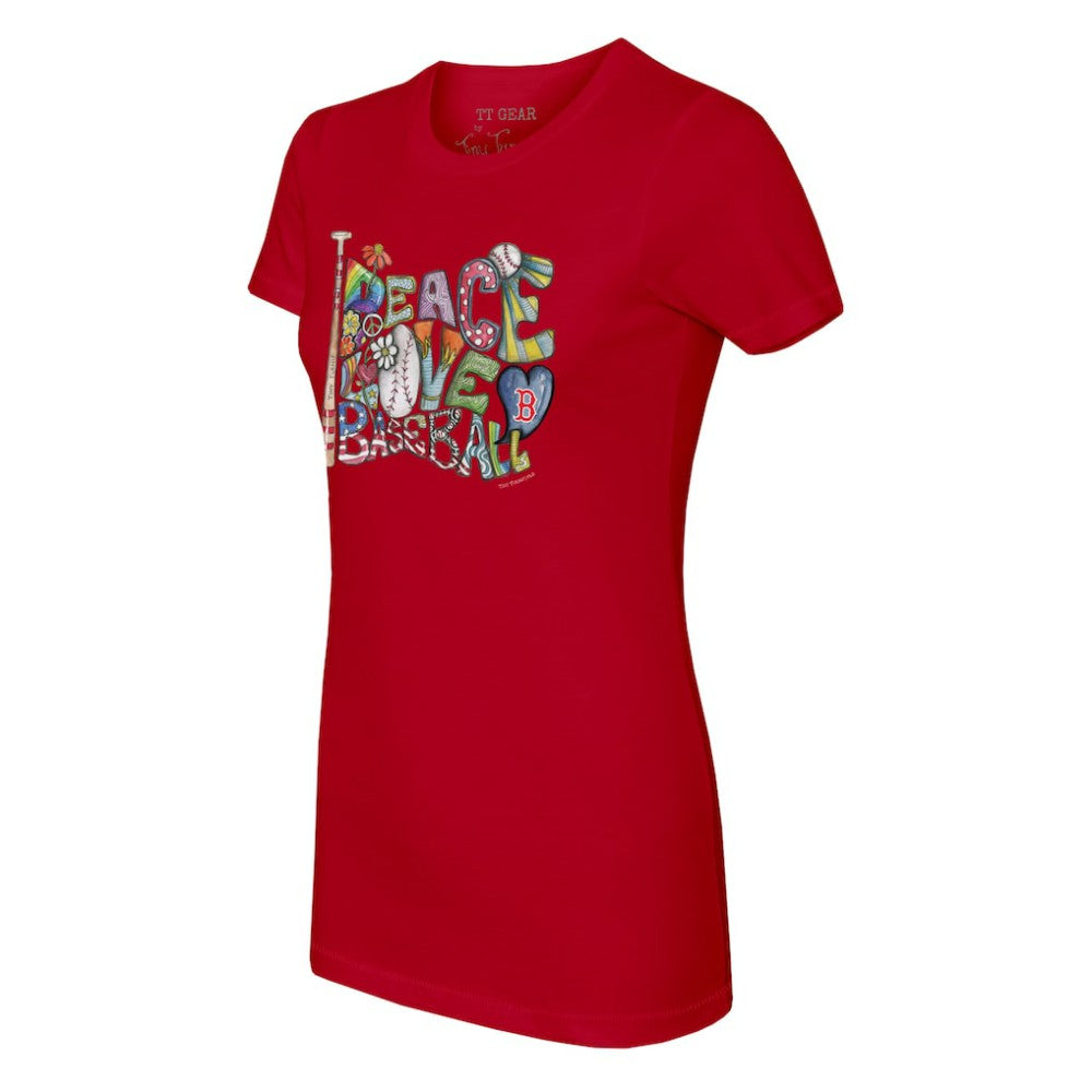 Boston Red Sox Tiny Turnip Women's Peace Love Baseball Fitted T-Shirt Outlet
